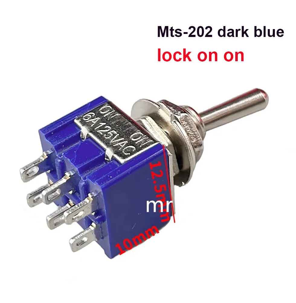 2PCS MTS-202 6 Pins 2 Positions Toggle Switch 6 Pin ON-ON Mini Toggle Switch For Switching Lamp Light ON-ON Switch 6A 125VAC