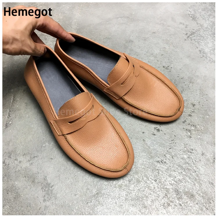 Brown Flat Loafers for Men New Breathable Soft Leather Single-Layer Cowhide Men\'s Shoes Leather Soft Soled Slip-On Shoes
