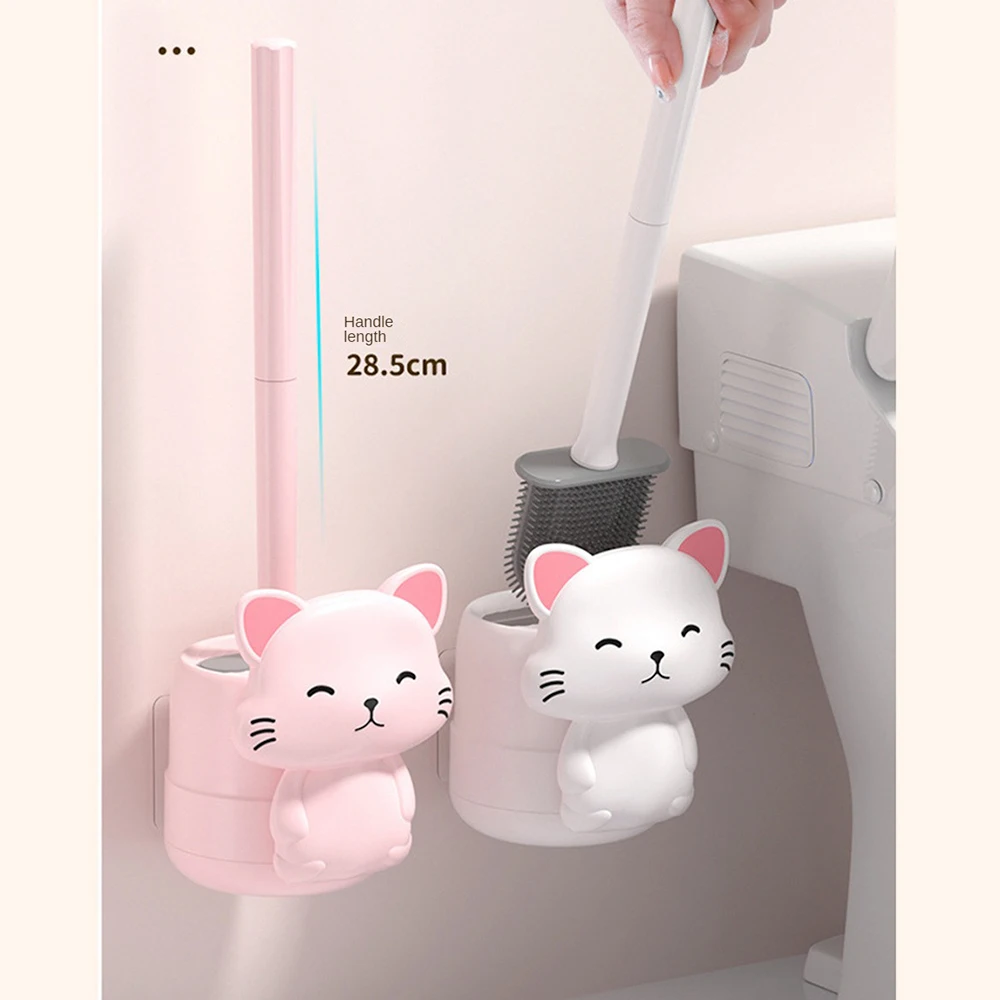 Toilet Brush No Dead Angle Cute Cat Base Sanitary Brush Home Bathroom Accessories Toilet Brush Set Toilet Wall Hanging Household