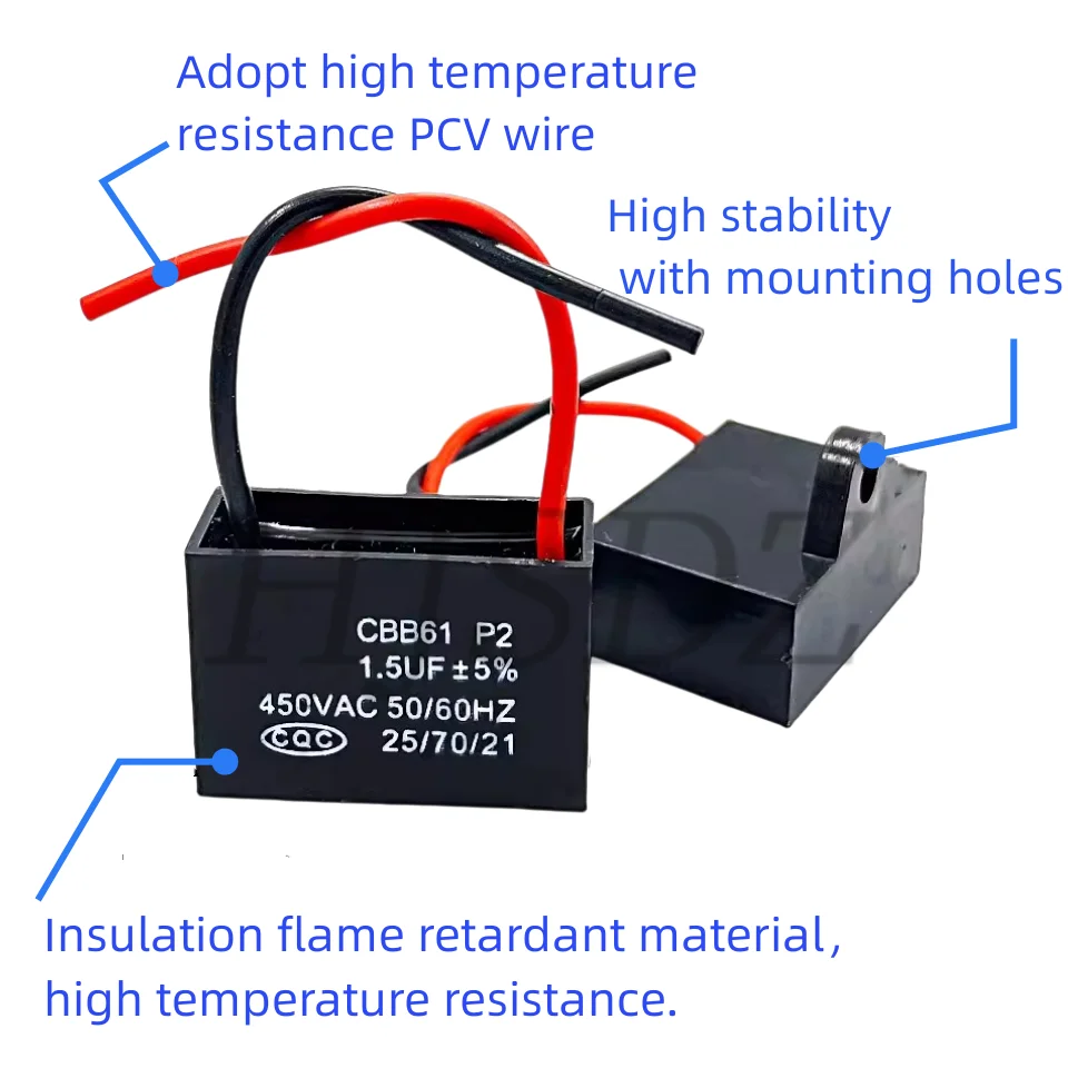 CBB61 Fan başlangıç kondansatör 1uf / 1.2uf/1.5uf/1.8uf/2uf/2.2uf/2.5uf/2.7uf/3uf/3.5uf/4uf/4.5uf/5uf/6uf/7uf/8uf tavan vantilatörü aralığı