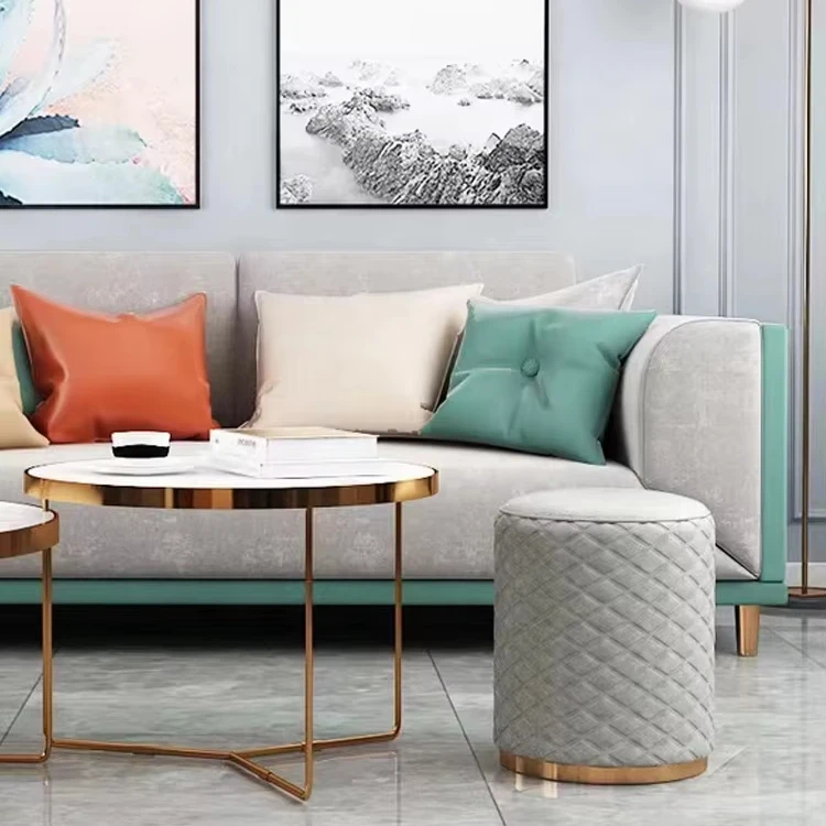 #Round Stool Home Furniture Living Room Furniture Metal Modern Luxury Leather Upholstered Ottoman