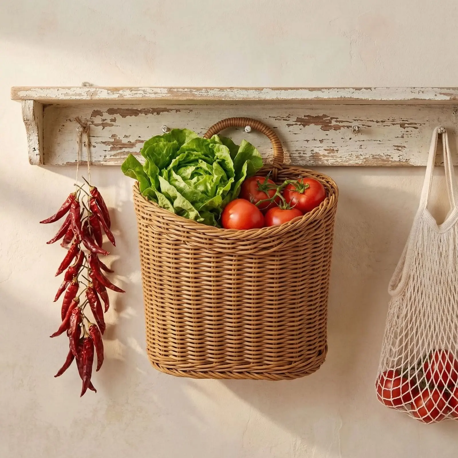 

Подвесные плетеные корзины из ротанга, настенные цветочные горшки ручной работы, кухонные корзины для хранения с ручкой, декор для дома