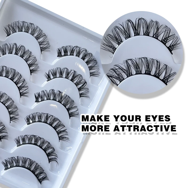 Devoservice Lashes New 6Pairs 3D Russian Strip DD Curl False Eyelashes Faux Mink Lashes Fluffy Reusable Makeup Eyelash Extension