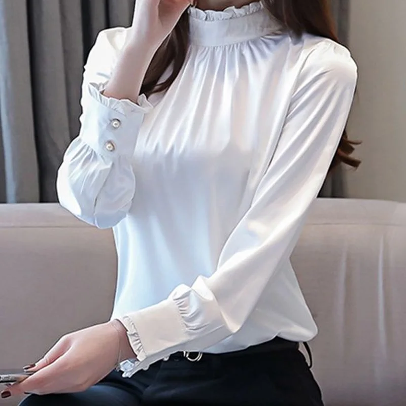 Women\'s Clothing Fashion Office Lady Solid Color Ladies Tops Business Casual Long Sleeve Pullovers Spring Autumn Thin T-Shirts