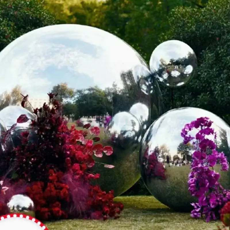 كرات مرآة قابلة للنفخ كرة معدنية في الهواء الطلق معلقة بالونات عيد ميلاد لحفلات الزفاف وحفلات الزفاف ومرحلة الديكور 6 قطع #3