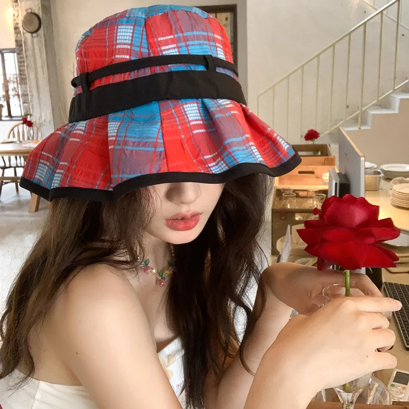 

Unisex Plaid Bucket Hat - Ideal for Spring & Summer Travel - Wide Brim Sunshade for Outdoor - Fishermen Style