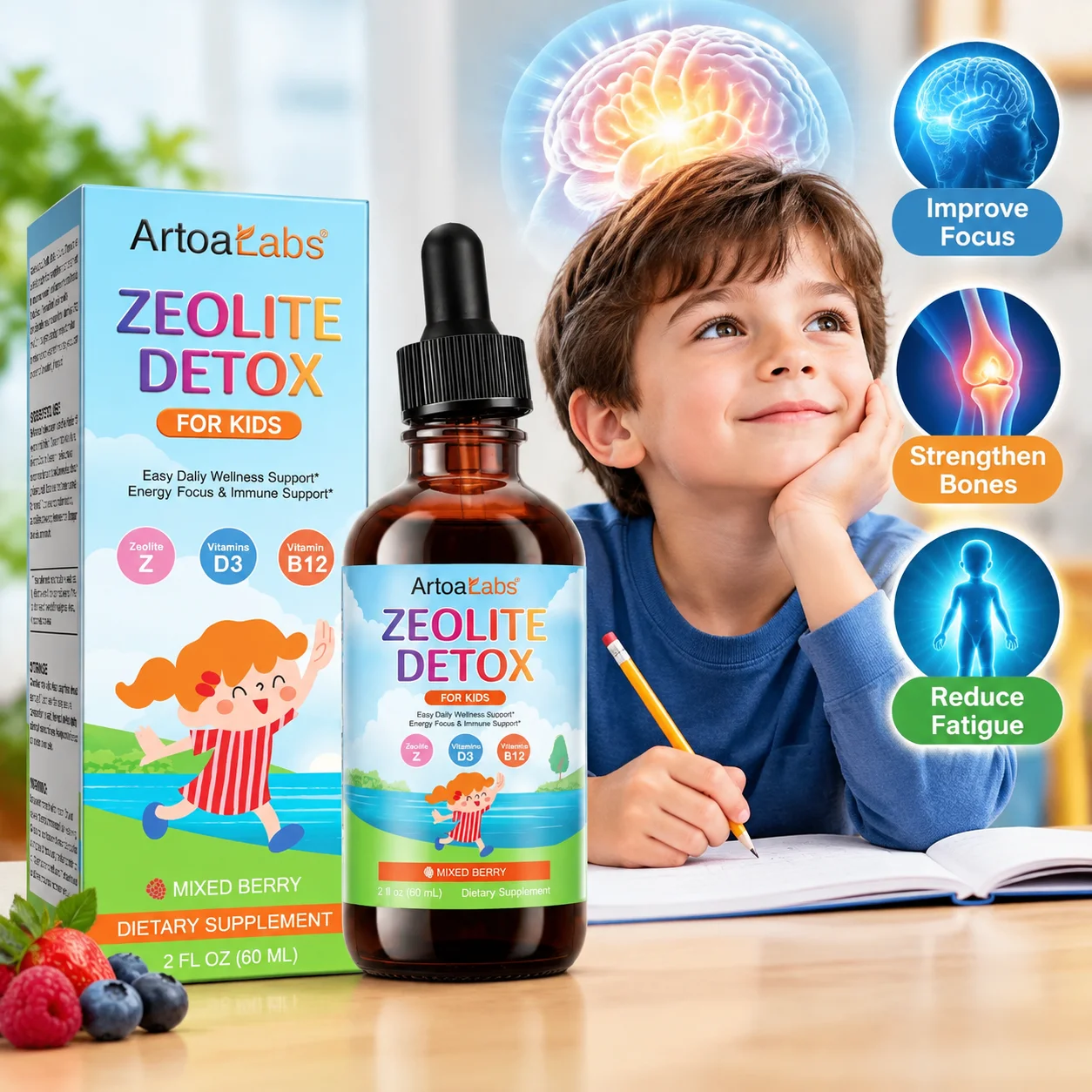 Zeolite Detox Liquid Drops Improve Focus Strengthen Bones Reduce Fatigue Boost Energy Promote Gentle Detox for Children 60 ML