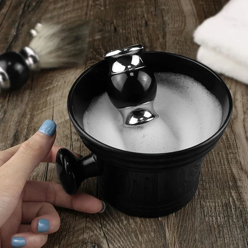 Plastic Shaving Brush Bowl Men's Beard Care Foam Mug Bowl With Handle Facial Cleaning Tools Easy To Use