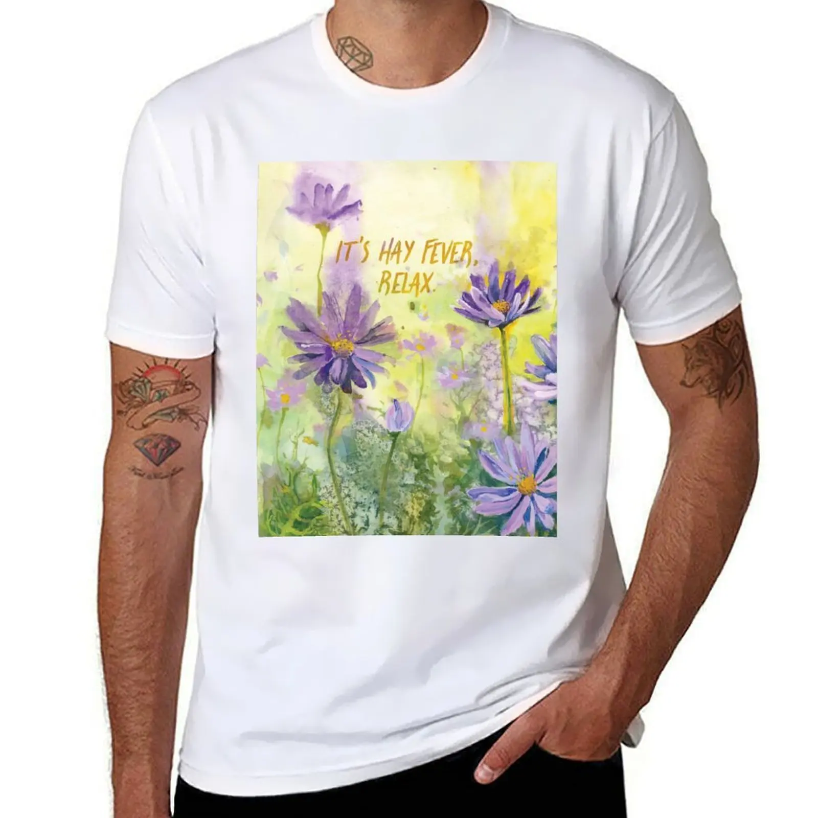 

It's hay fever, relax. Purple Watercolour Flowers T-Shirt t shirt man plain man t shirt graphic men t shirt cotton 100% T-Shirt