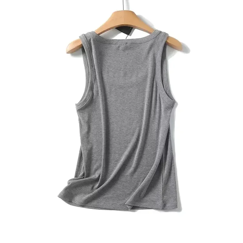 Women's 2024 Fashion New Casual Joker Vest Retro Sleeveless Round Neck Wide Shoulder Strap Vest Chic Top.