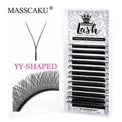 MASSCAKU Supplier Y Type Soft Natural False Eyelashes 100% Hand Made Y-shaped Brazilian Lashes 8-15mm Premade Volume Fans Cilios