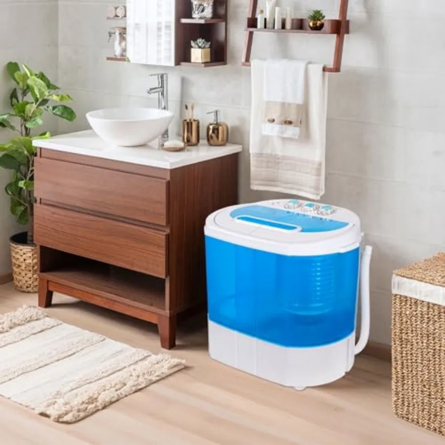 Portable Washer Compact Twin Tub 9.9 LB Mini Top Load Washing Machine Washer with Built-in Spinner and 6.57 FT Long Inlet Hose