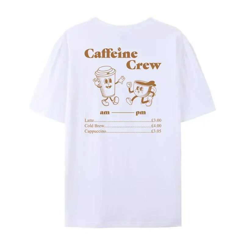 Caffeine Crew Retro Cartoon Graphic Tees Plus Size Women Cute Funny Coffee T-Shirt Vintage Groovy Streetwear Coffee Addict Top