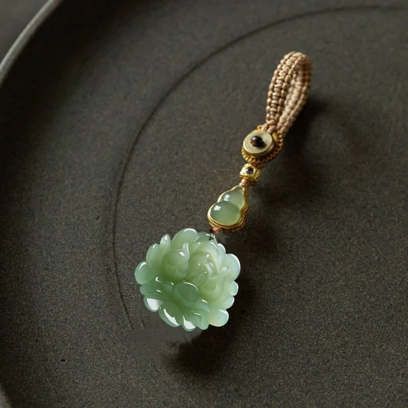 Blossoming Fortune Car Keychain Mobile Bag Pendant Men's and Women's Jade Lotus Accessories
