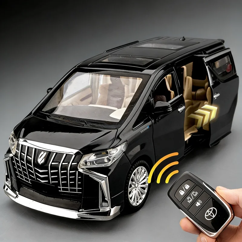 

1:24 версия управления ключом Toyota Alphard MPV, модель автомобиля из сплава, литье под давлением, металлические автомобили, модель автомобиля, звук и свет, детская игрушка в подарок