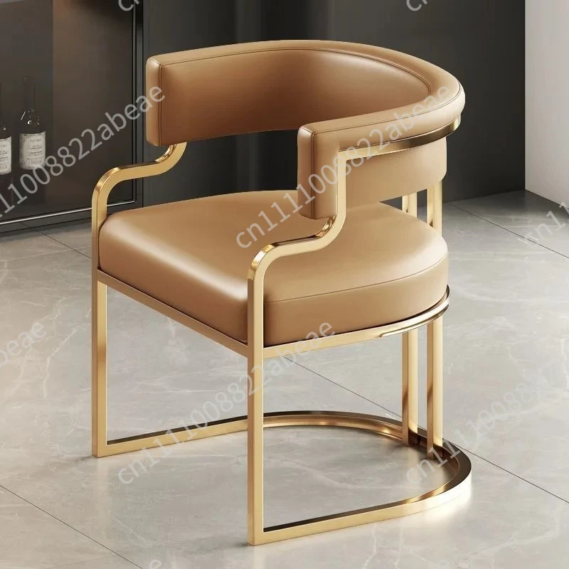 Luxury Modern Gold Metal Dining Chair Padded Bath Leather Armchair Cafe Salon Family Living Room Farmhouse Bar Use