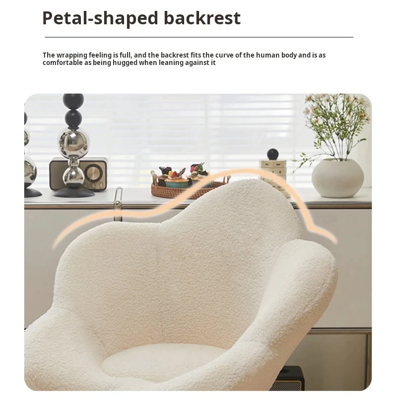 INS Modern Luxury Lamb Wool Living Room Chairs Swivel Soft Armchair Bedroom Reading Makeup Vanity Backrest Stool Home Furniture