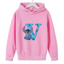 Children Hoodies Stitch Letter ABCD Kawaii Fashion Pullover Sweatshirt Anime Manga Cartoons Girls Boy Kids Casual Clothes Tops