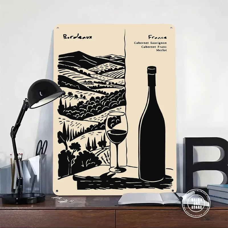 Bordeaux France Wine Illustration Personalized 3D Textured Metal Poster Wall Art Vintage Tin Signs for Decoration Room Wand Deko