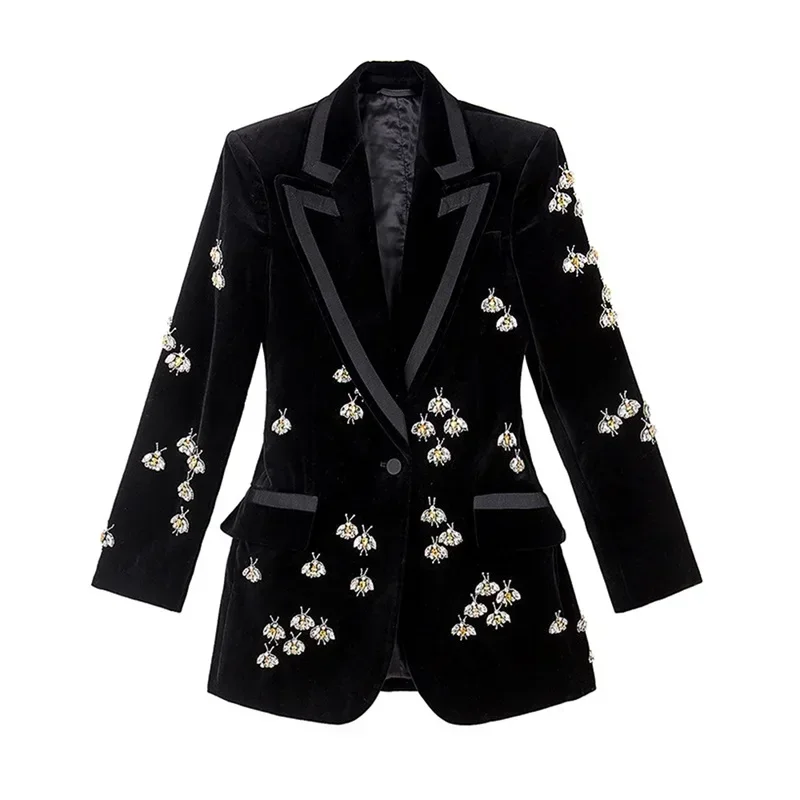 

Crystal Bee Women Suits 1 Piece Blazer Velvet Jacket Formal Office Lady Business Work Wear Fashion Girl Coat Fall Outfit