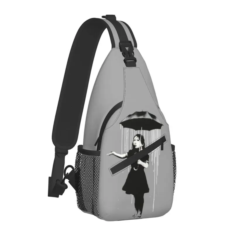 Banksy Rain Crossbody Sling Backpack Men Custom Street Pop Art Chest Shoulder Bag for Travel Hiking Daypack