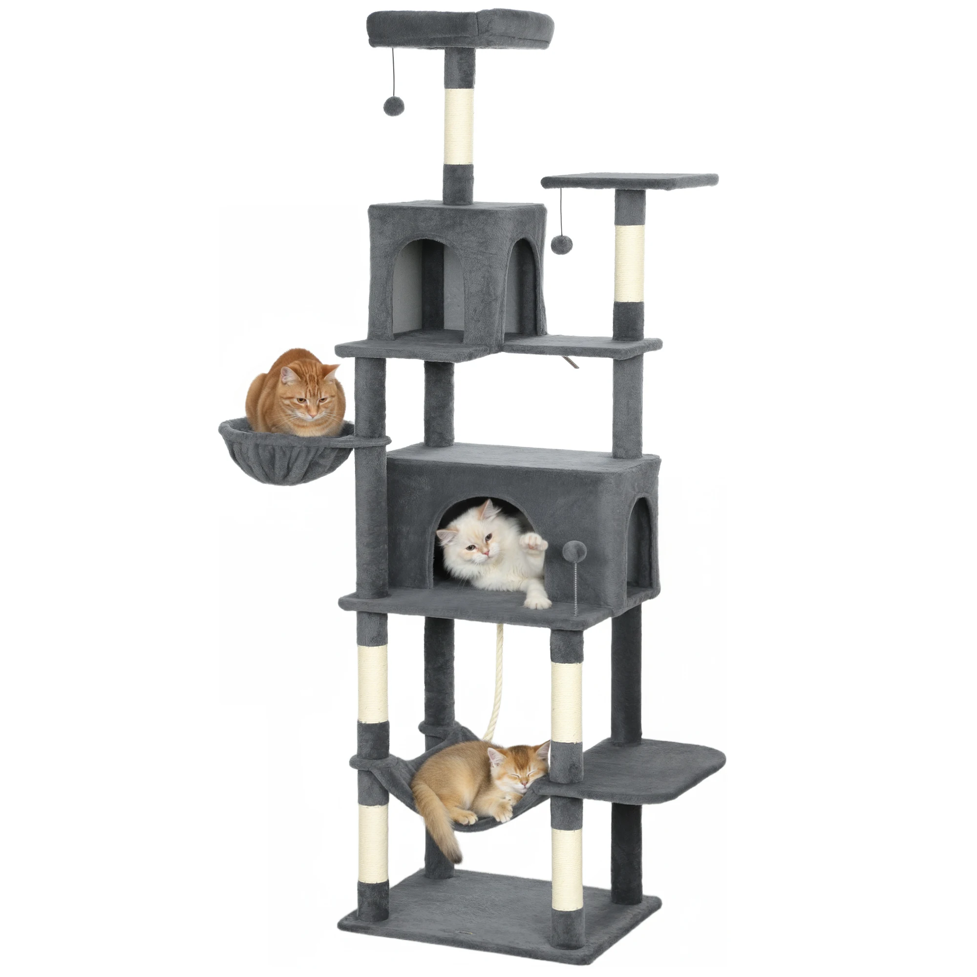 Pawhut Krabpaal voor katten 202 cm met platforms, bed en holletjes