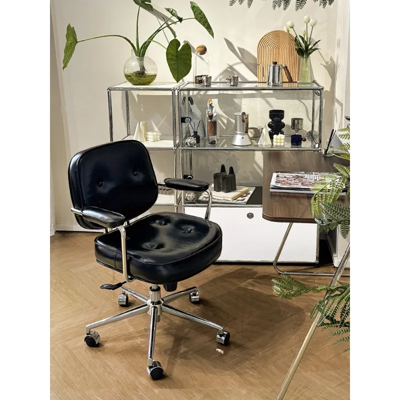 

Retro wax leather computer chair bedroom sedentary desk swivel chair back study office chair