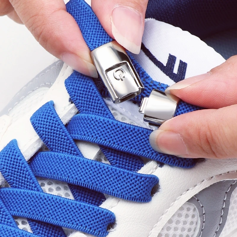 Klassische flache elastische Schnürsenkel mit Druckverschluss, ohne Binden, für Sportschuhe, Einheitsgröße für Erwachsene und Kinder, 2 Paar