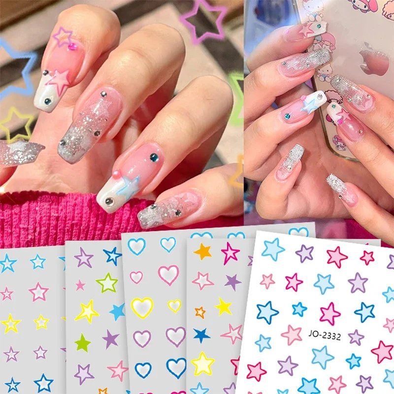 

Hot Selling New Macaron DIY Nail Stickers, Five Pointed Star Heart Hollow Gradient Stickers, Popular Nail Sticker Accessories