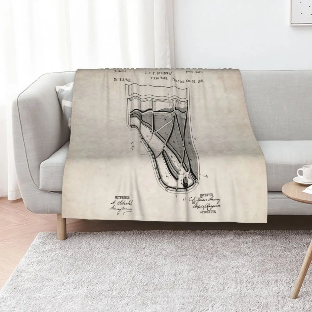 Steinway Piano Patent - Piano Player Art - Antique Throw Blanket decorative Soft Plush Plaid Loose Beach Soft Big Blankets