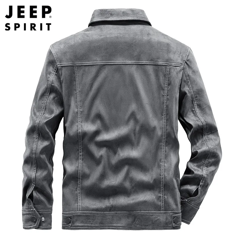 JEEP SPIRIT New Fashion Simple Suede Jacket Men Spring and Autumn Classic Lapel Casual Versatile Comfortable Buckle Coat Clothes