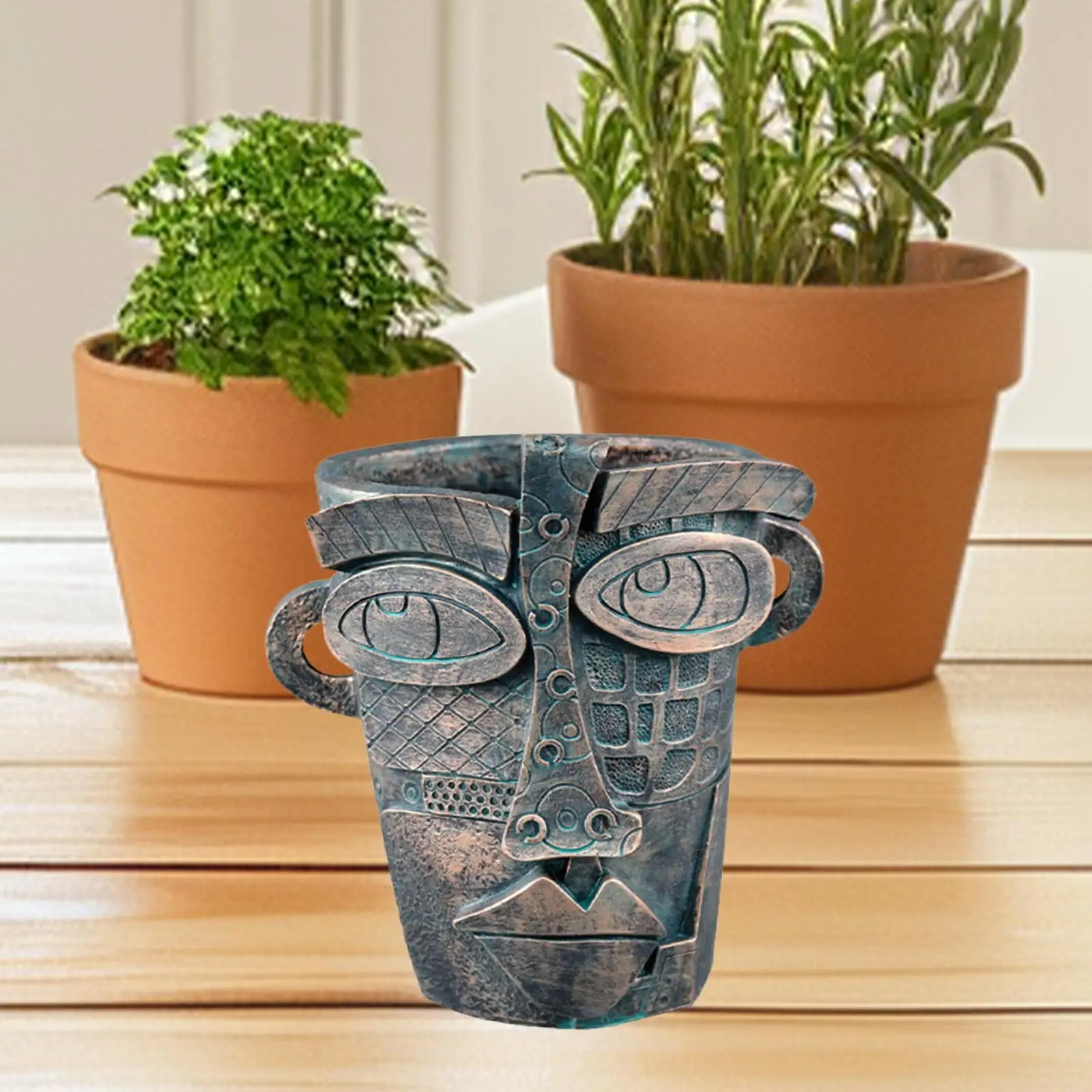 Flower Pot Abstract Human Face Figurine Creative Tabletop Ornament Statue Plant Pot for Indoor Outdoor Garden Table Yard Shelf