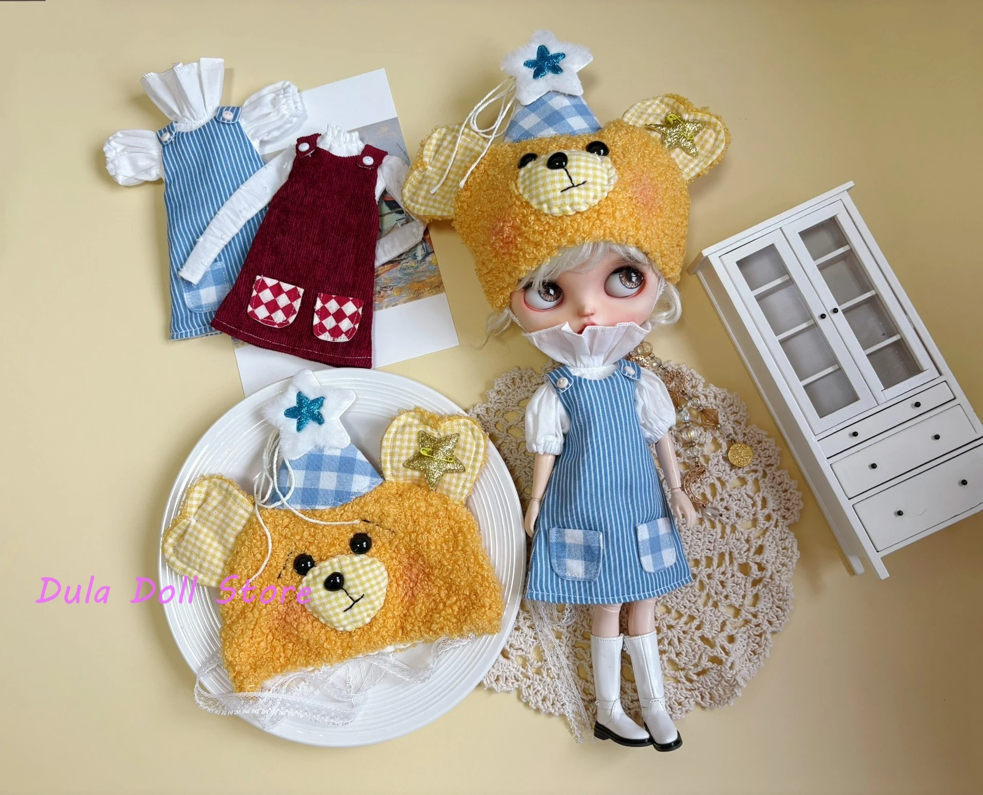 

Одежда для куклы Dula, платье, комплект шляп с милым медведем, Blythe ob24 ob22, ICY JerryB 1/6, аксессуары для кукол