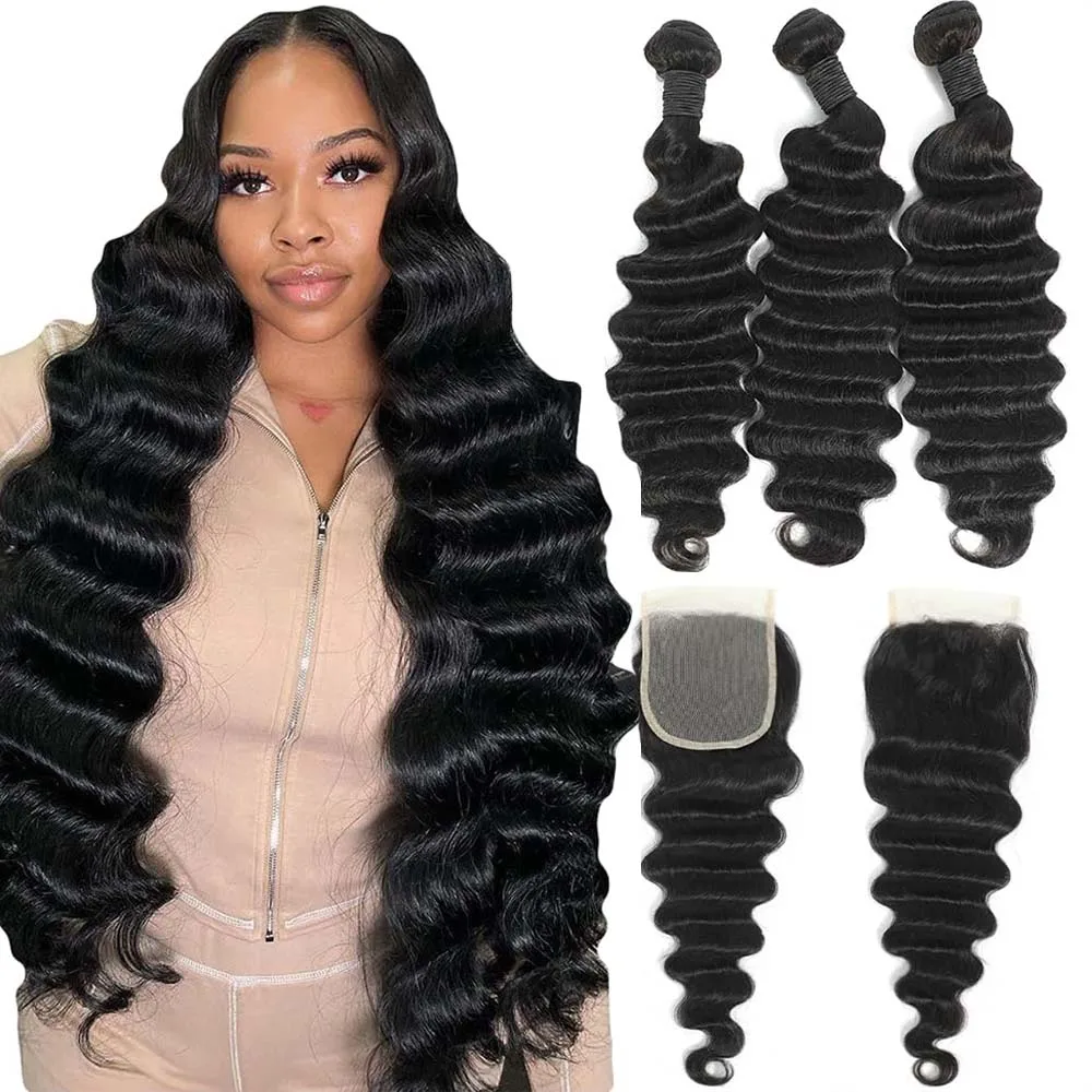 Extensiones de Cabello Humano - Deep Wave 3 Bundles With Closure reseña y precio