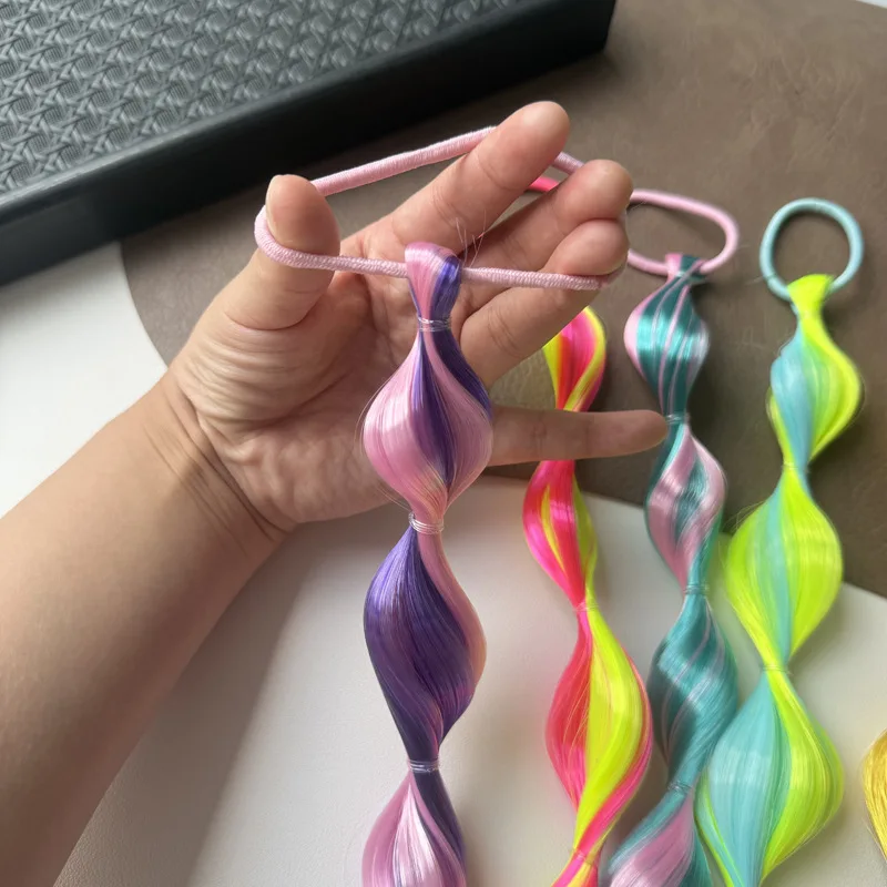 2026 Neue Kinder Spiral-Twist-Perücke Haarband mit langem Quastenschwanz Elastisches Haarband Mädchen Hip-Hop Party Halloween Haaraccessoires – Detail 11