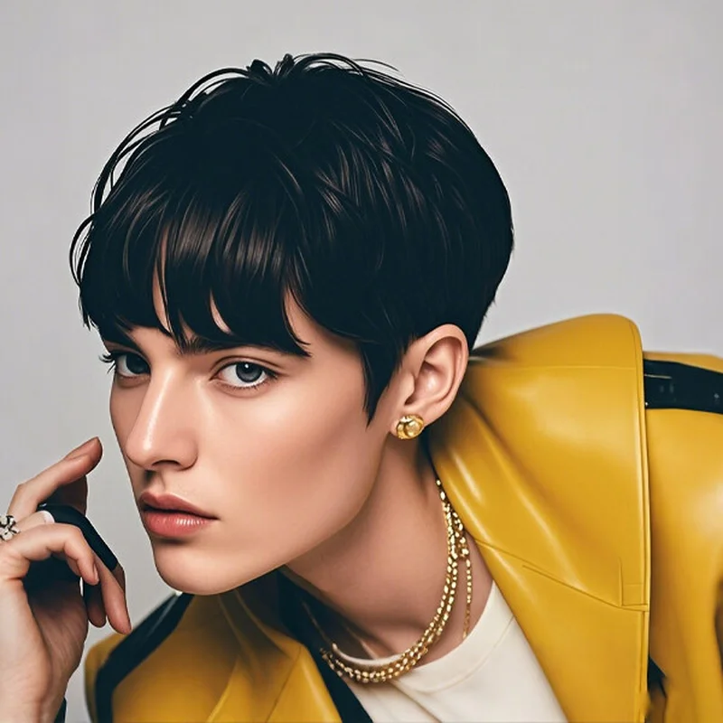 Black Pixie Cut Straight Hair Wigs Natural No Lace Soft Wig Glueless