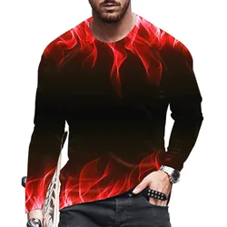 Flame Tie-dye 3D Print Summer Men's Round Neck T-shirt Casual Long Sleeve Oversized T Shirt Fashion Pullover Trend Men Clothing