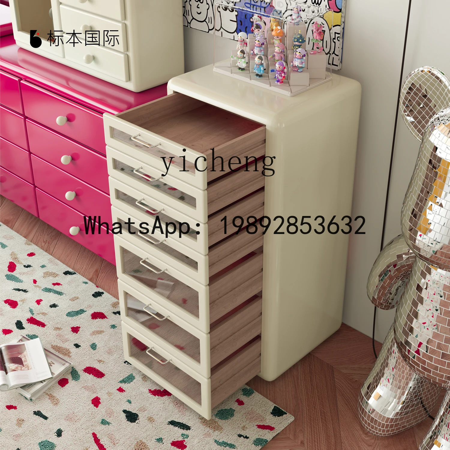 cream wind piano paint living room chest cabinet high-grade solid wood jewelry cabinet storage drawer cabinet