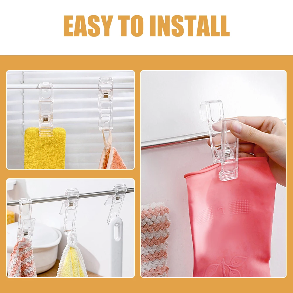 

4pcs Bathroom Clip Hook Material Clothes Organizer Storage Space Saving Rotating Design Laundry Hooks
