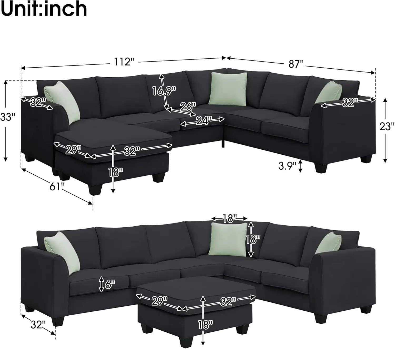 7 Seats Living Room Sofa Sets Modern Large U-Shape Modern Sectional Sofa,Convertible Sectional Sofa Couch