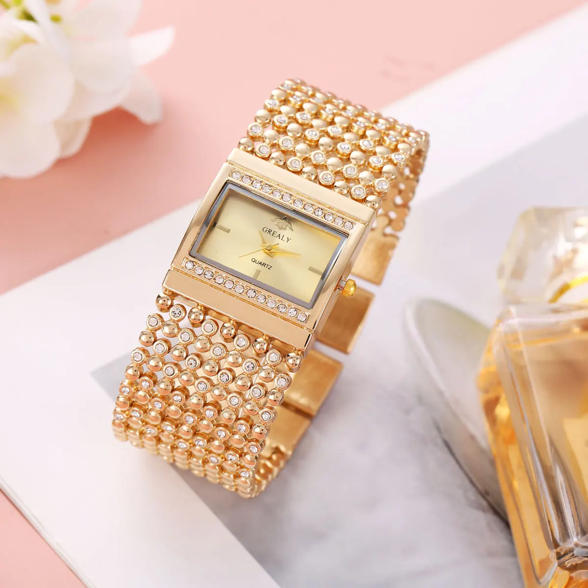 New Fashion Girls Luxury Watches For Woman Big Wide Gold Casual Quartz Watch Ladies Steel Bracelet Watches Reloj Mujer Gifts Hot
