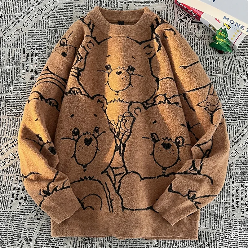 Nuovo girocollo da uomo Cartoon Animal Pattern maglione Pullover in lana di agnello maglione caldo lavorato a maglia Casual Versatile allentato alla