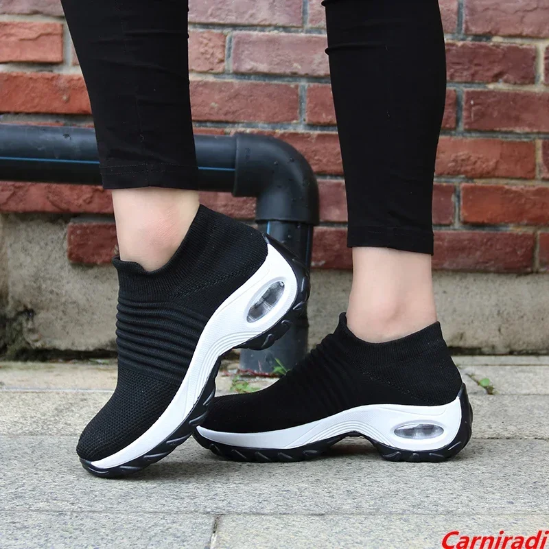 

Fashion Cushioning Plattorm Casual Shoes Women Flying Weave Slip On Sock Sneakers Ladies Non-slip Baskets Wedges Walking Shoes