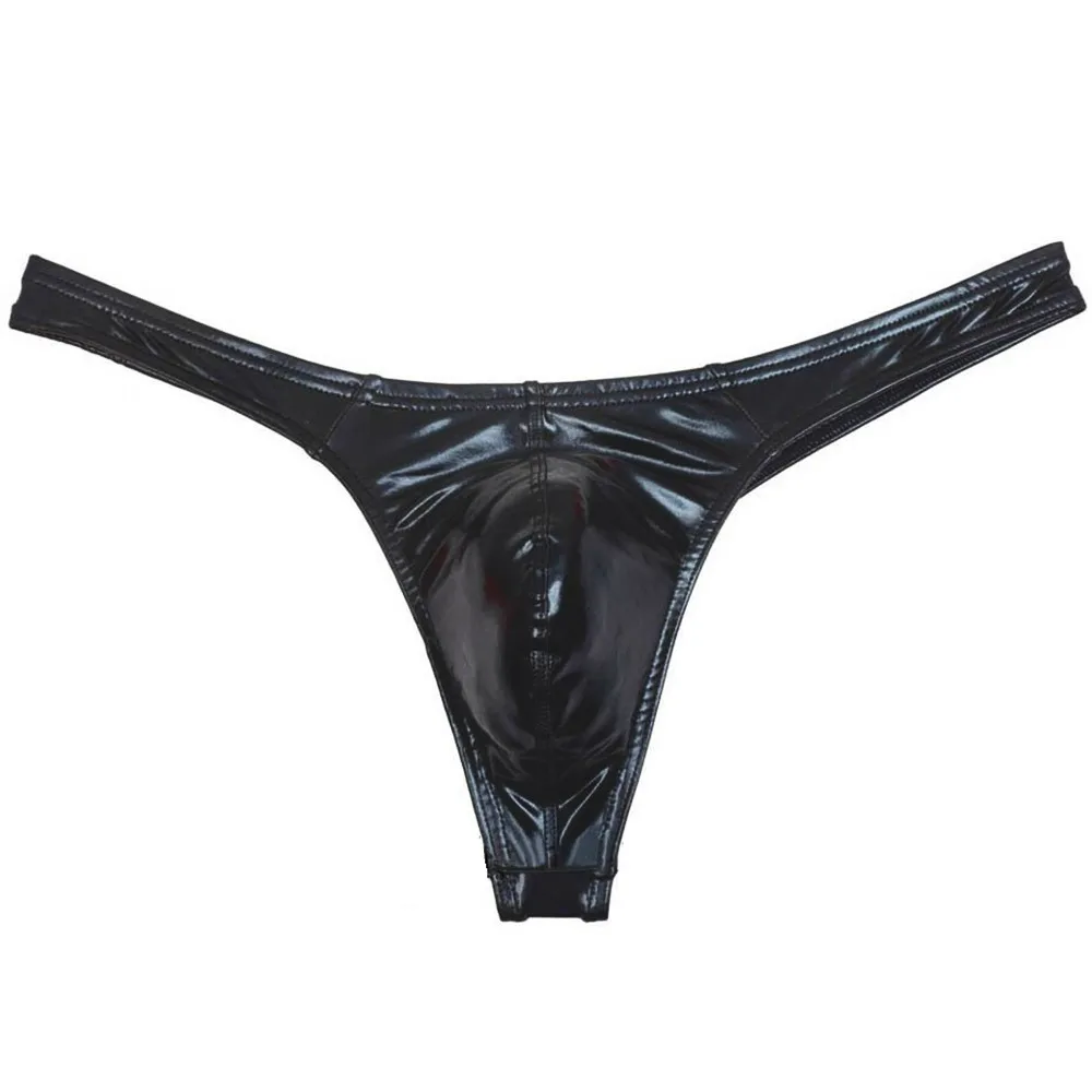 

Men Shiny Fake Leather Thong Briefs U Convex Pouch Panties Low Waist G String Underpants Elastic Tight Underwear Bikini