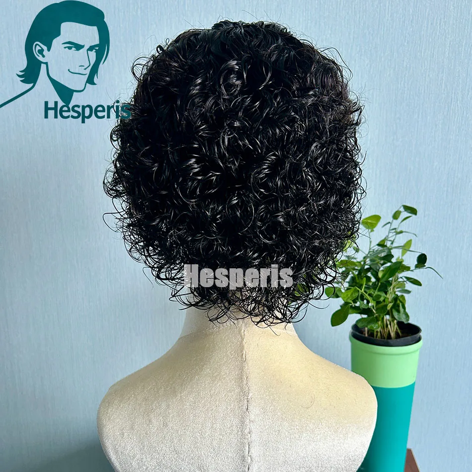 Parrucca corta riccia Hesperis per uomo Parrucca brasiliana nera naturale per capelli umani Remy 13x6 Parrucca corta anteriore in pizzo Pixie pre-stylicata per uomo