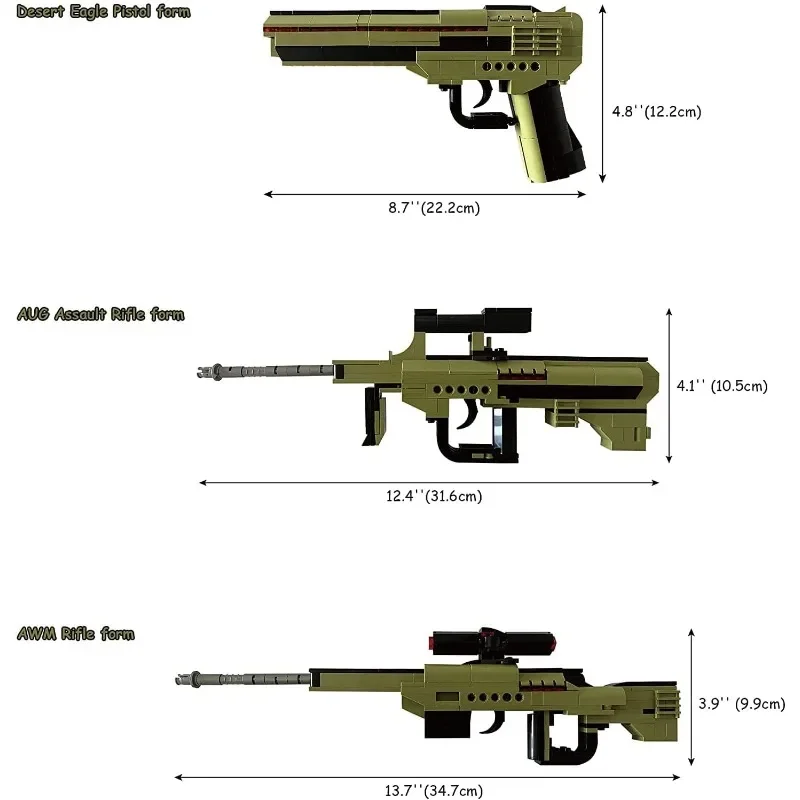 QMAN-Pistola de bloques de construcción 3 en 1, simulación de bloques de construcción con balas, conjunto de construcción de armas militares, modelo para niños 202