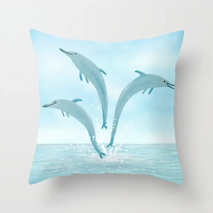 

Jumping Dolphins Pillowcase Decorative Cushion For Sofa Printed Pillow Chair Car Cushion Cover Home Decoration