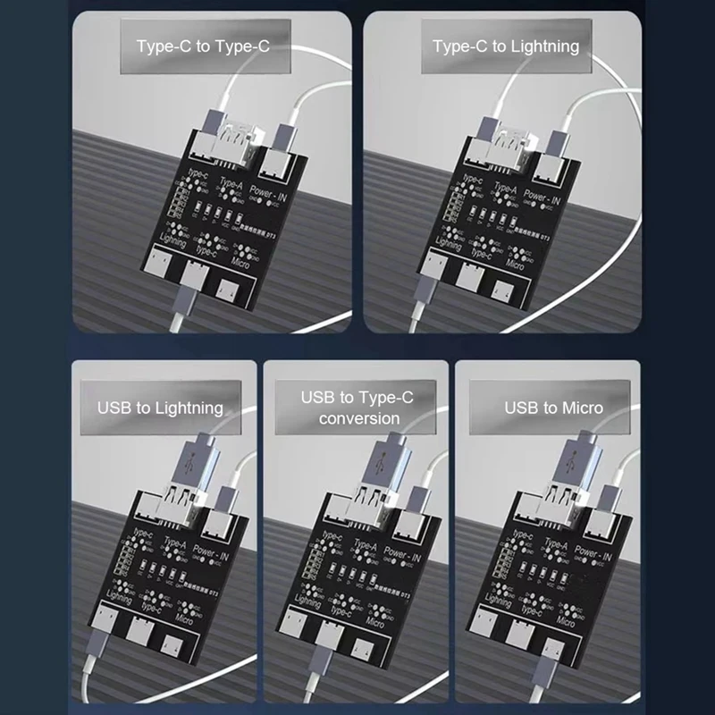 ABAE-DT3 Papan Deteksi Kabel Data Penguji Kabel USB untuk IOS Android Tipe-c Papan Uji Sakelar Sirkuit Pendek Tipe Mikro