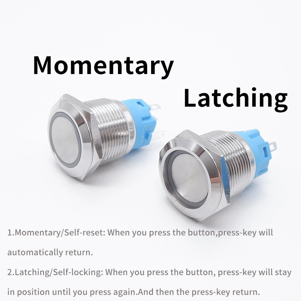 Self-Locking, On e Off, 1NO1NC, 5V, 12V, 24V, 220V, 16mm, Impermeável Interruptor de Botão de Metal, Luz LED, Anel Lâmpada, Símbolo de Poder, 19 milímetros, 22 milímetros, 5 PCes