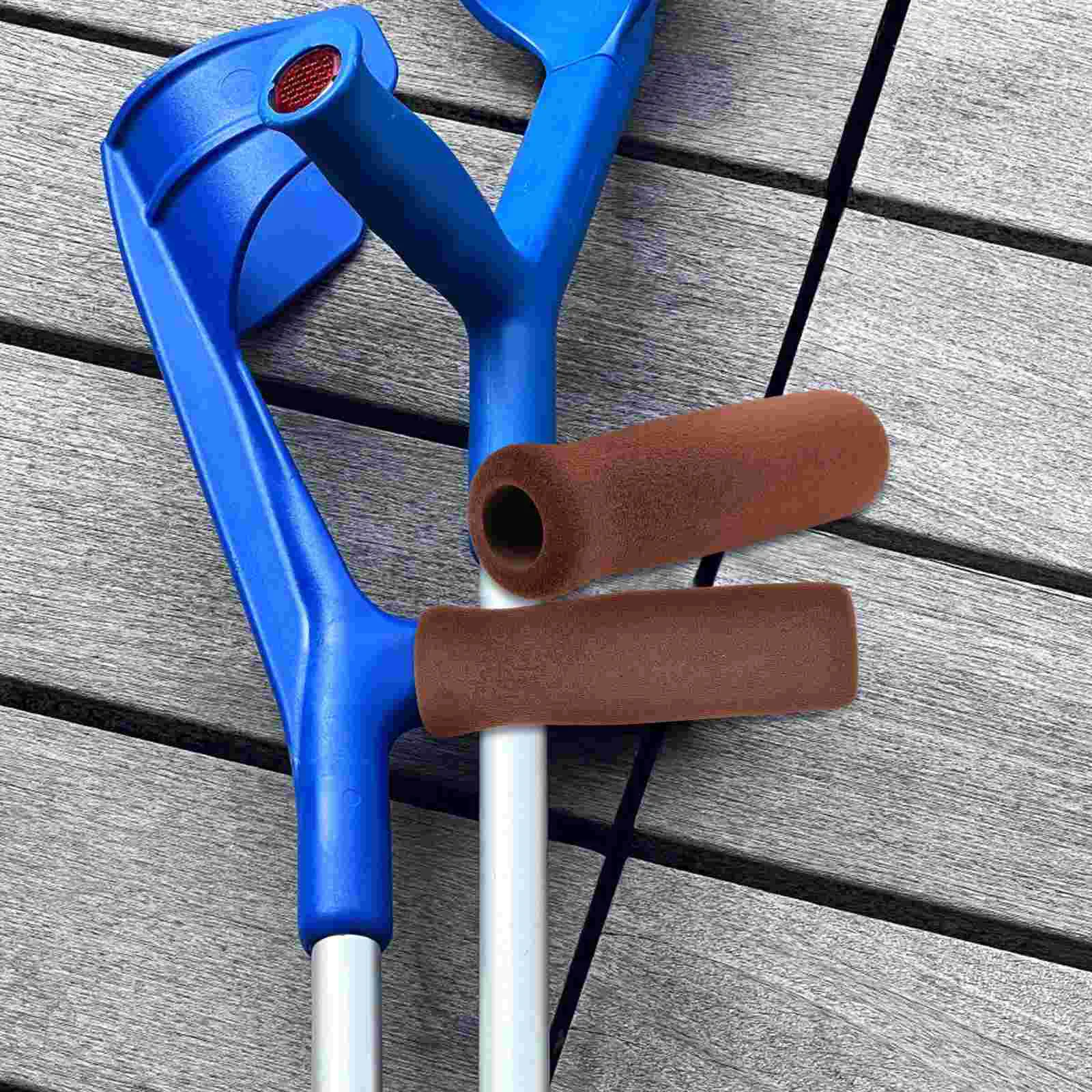 2 Pcs Walking Stick Aid Handle Cover Crutch Wraps Walker for Nonslip Grips Thick Brown Elderly Handles